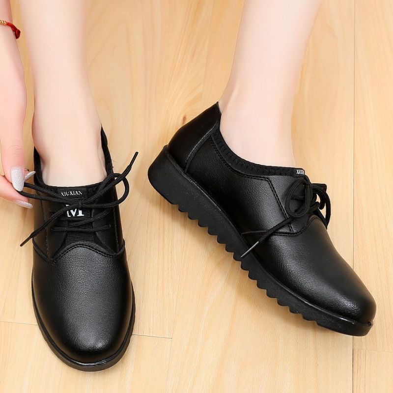 Leather Work Oxfords - Siyah Oxford Ayakkabı Kadın İş Deri