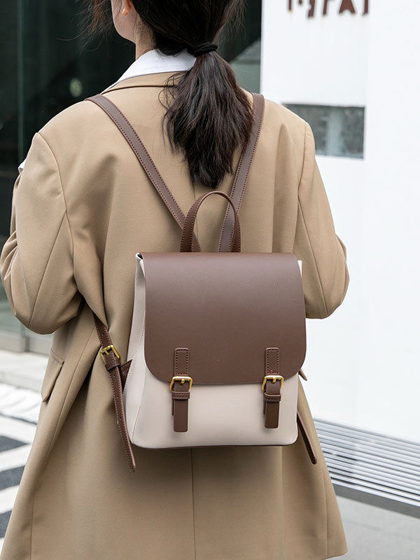 Leather Work Womens Backpack - Moda Kadın Küçük Sırt Çantası -